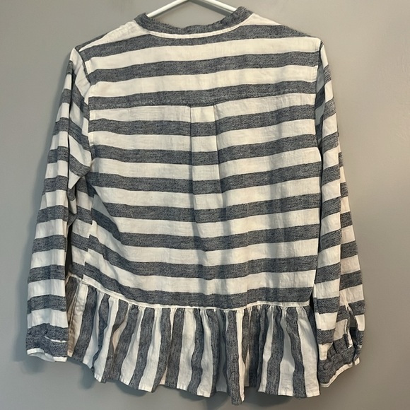 Lucky Brand Long Sleeve Blue-Grey Stripe Peplum Top Size M - Picture 5 of 13